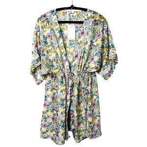 Floral Swim Cover-Up Elastic Waist Adj Tie Lightweight Size Large Polyester